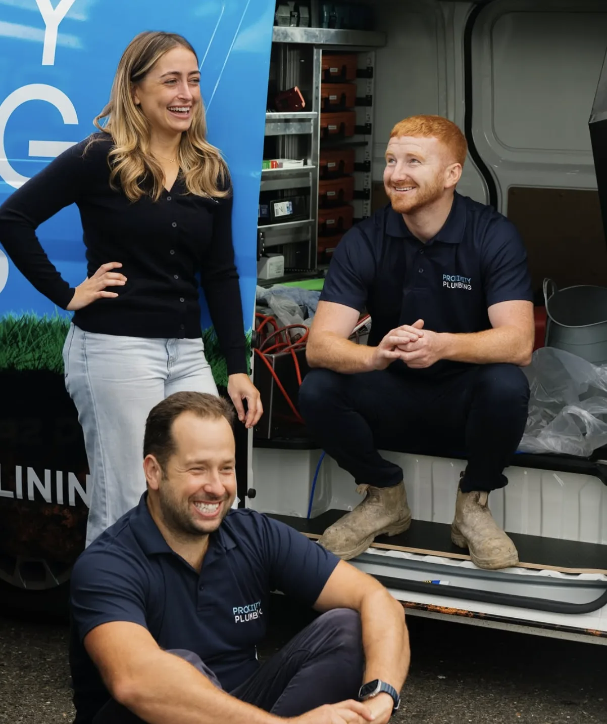 The relining crew working from the van
